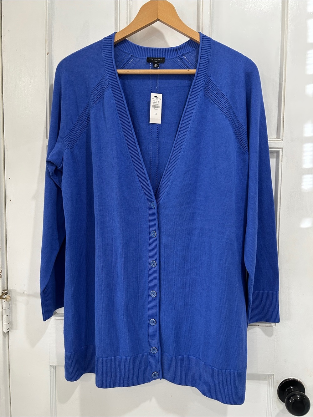 NWT Talbots Cobalt Blue Long Line Button Up V Neck Cardigan Sweater - 1X